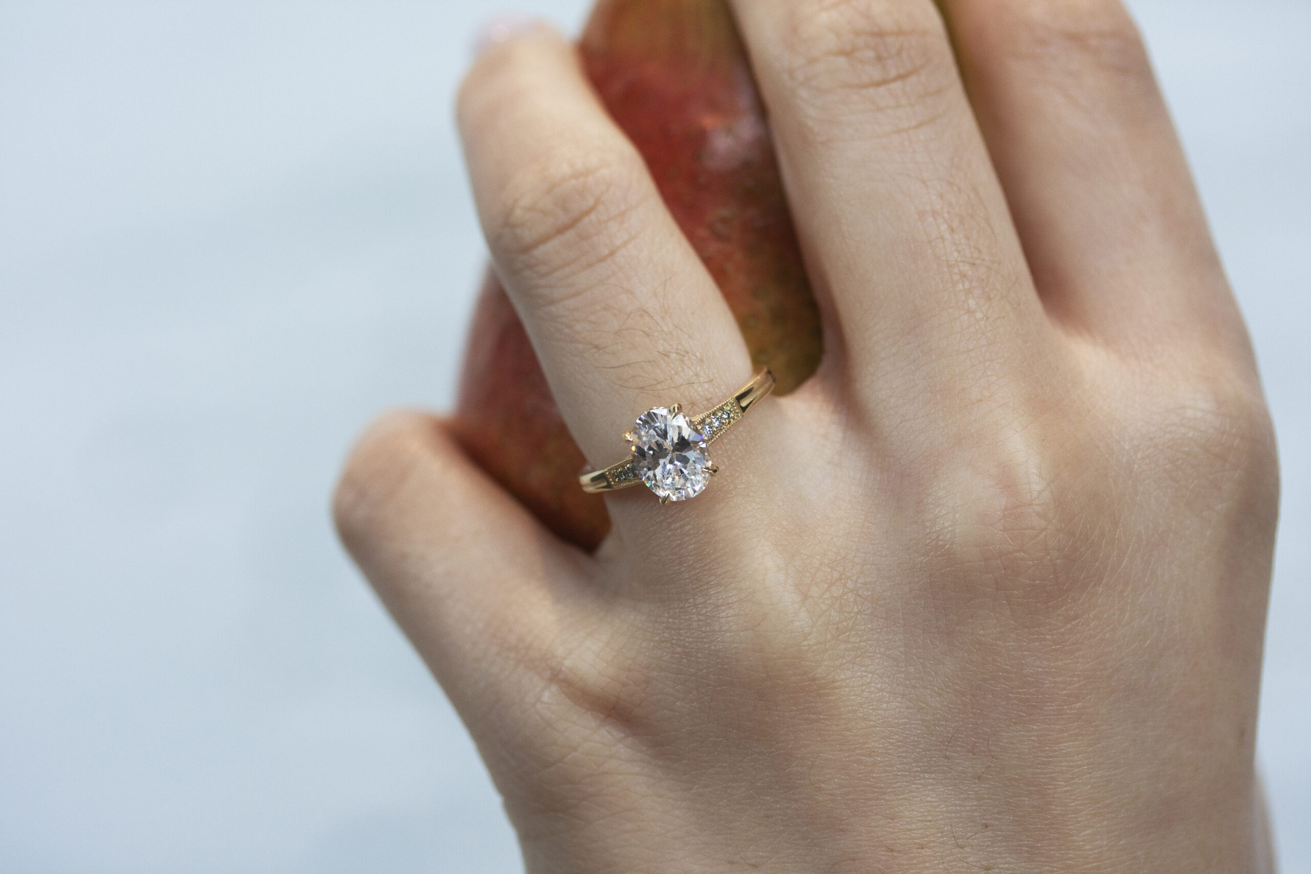 Artemis Ring by Philadelphia's Emily Chelsea Jewelry with vintage milgrain detail, reclaimed diamonds, and a striking crossed-metal undergallery.